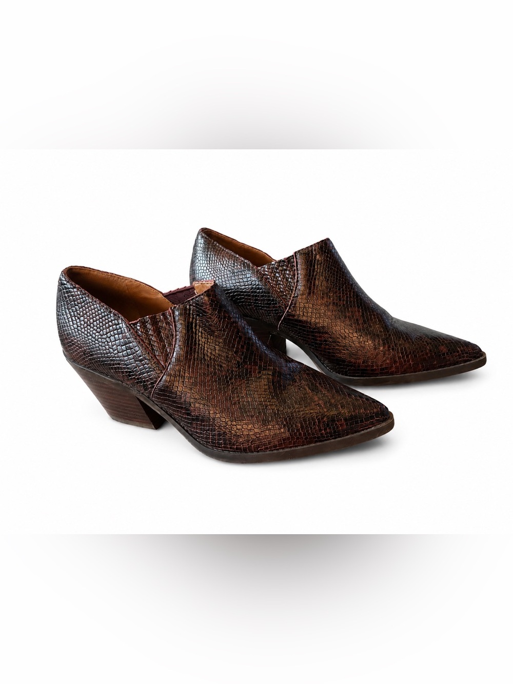 Lucky Brand Brown Snakeskin Embossed Leather Ankle Booties Size 8.5